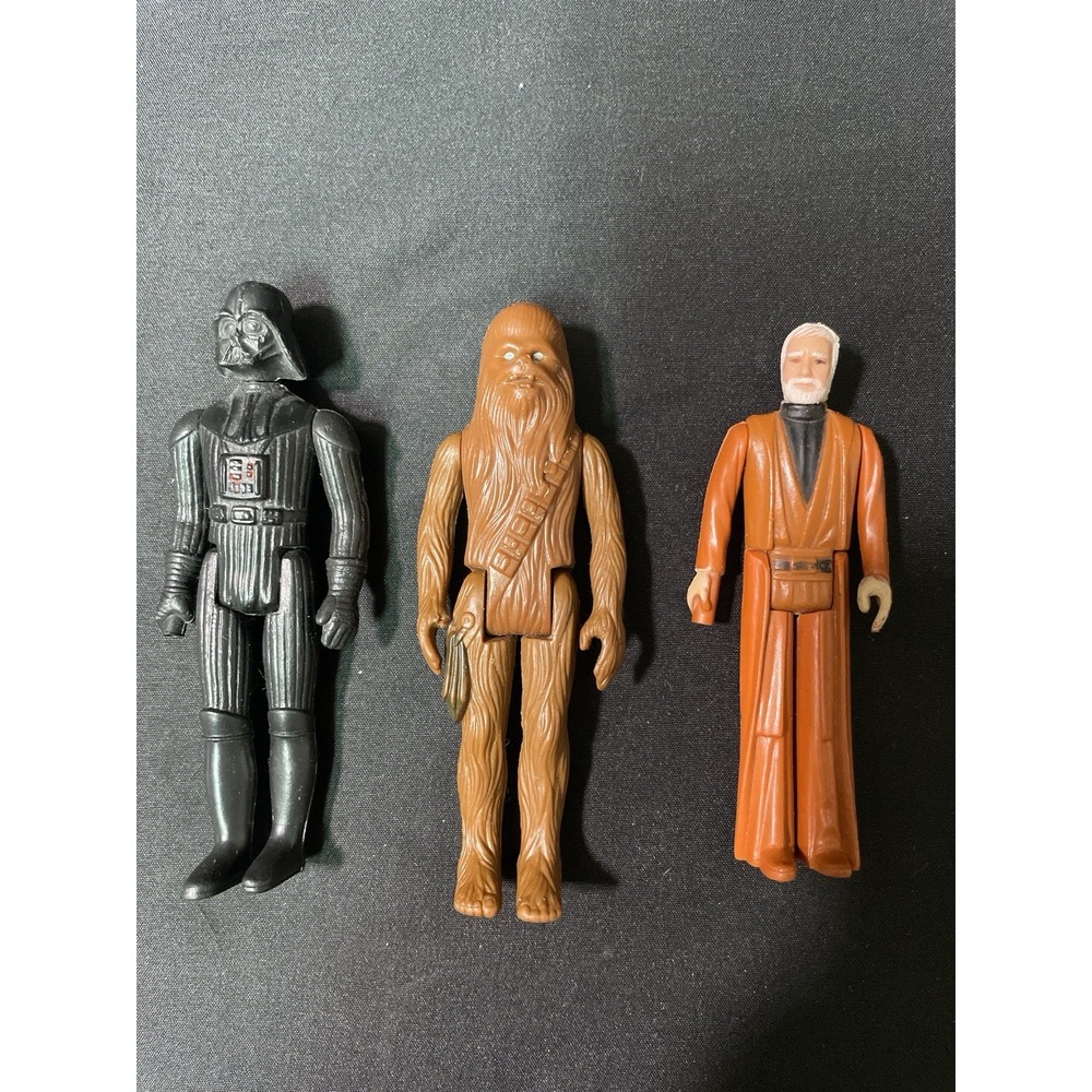 Vintage 1977 Star Wars Kenner Figure Lot Vader Obi Wan Chewbacca